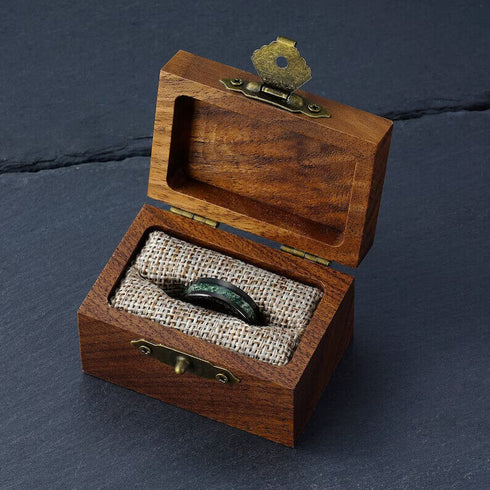 Men's 8mm Tungsten Beveled Edges Black Green Carbon Fiber Inlay Wedding Band